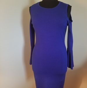 Blue Shoulder out sweater dress